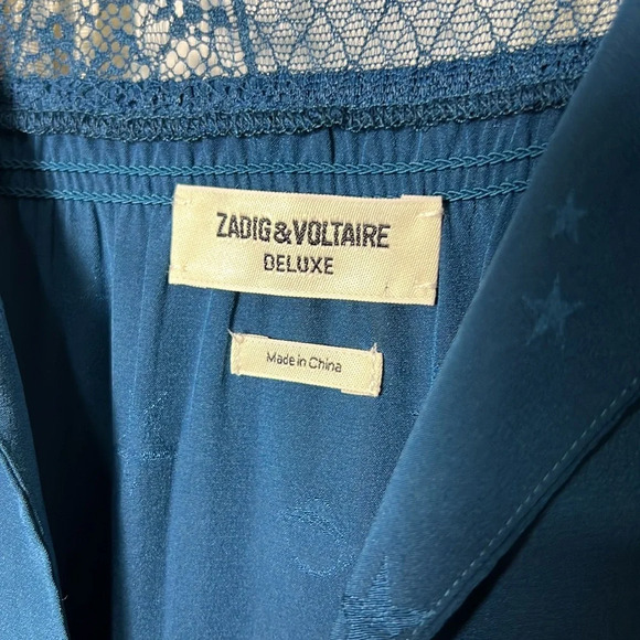 Zadig & Voltaire Teal Richie Jac Deluxe Dress with Subtle Star Galaxy Print LG - Picture 12 of 14